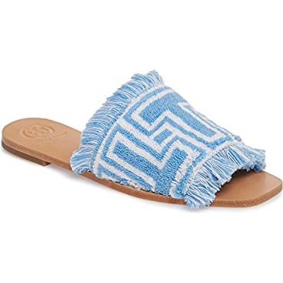 Tory Burch Shoes - Tory Burch Towel T Flat Slides in Blue Bird Ivory